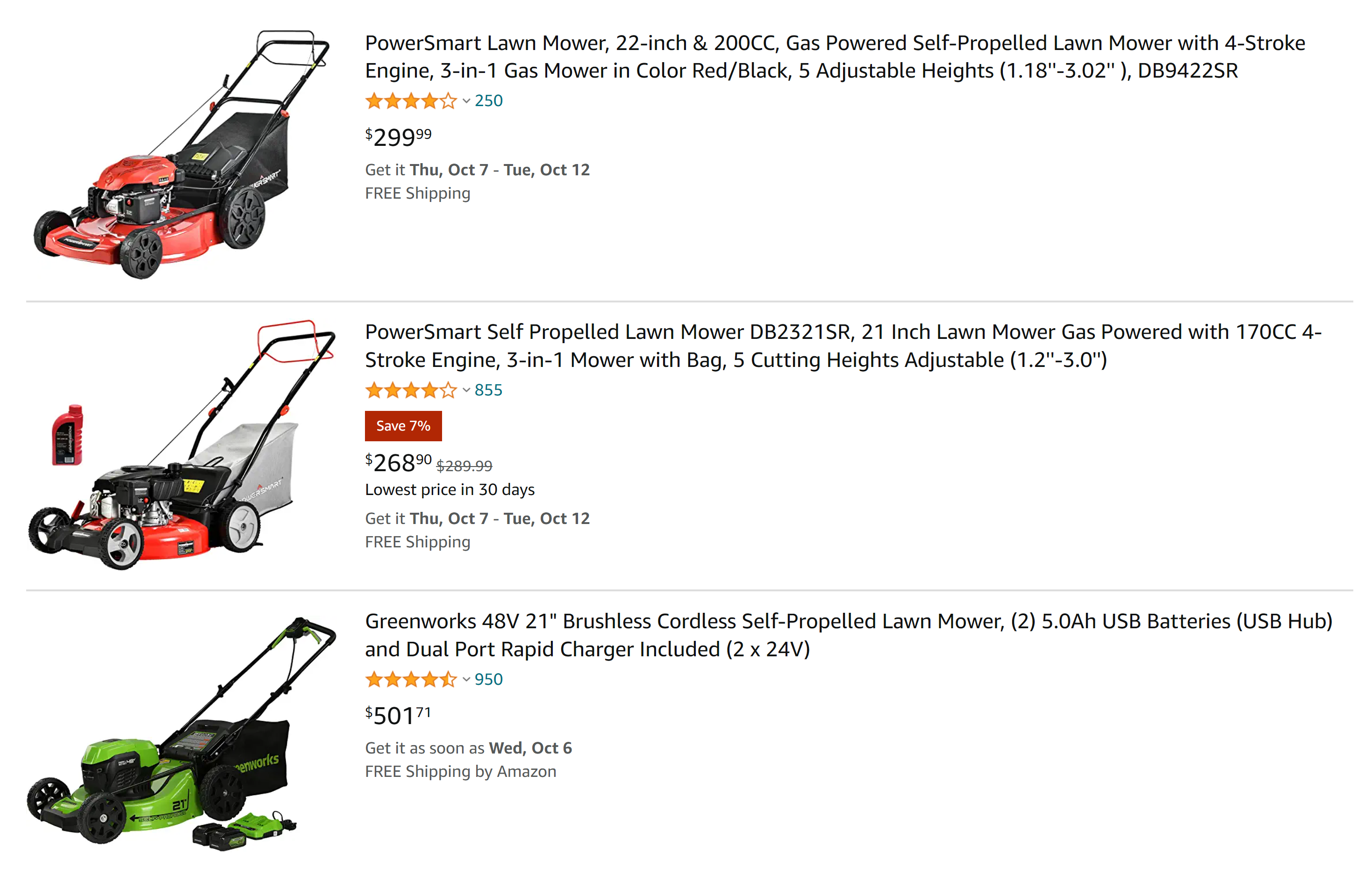 Self-Propelled Lawn Mowers on Amazon